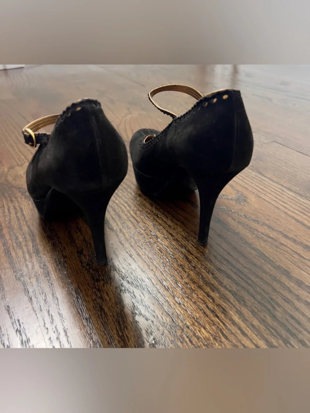 Authentic Saint Laurent Black Suede Mary Jane Heels with Gold Interior - Picture 3 of 4